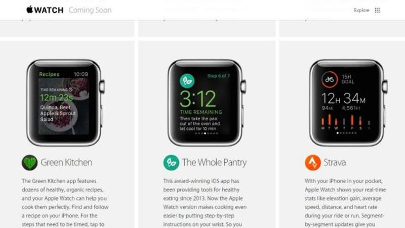 A screenshot of an Apple Watch promotion from 2015 touting Gibson’s app, The Whole Pantry, before it was ultimately pulled from the App Store